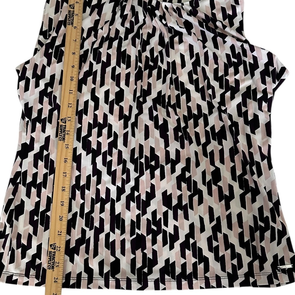 Calvin Klein Blouse Womens XL Pink Black Geometric Pleated Shell Polyester - Picture 11 of 16